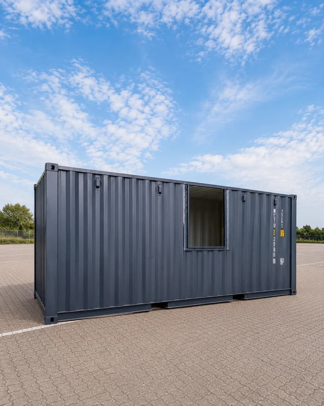 Einbau des Fensterrahmens am Container