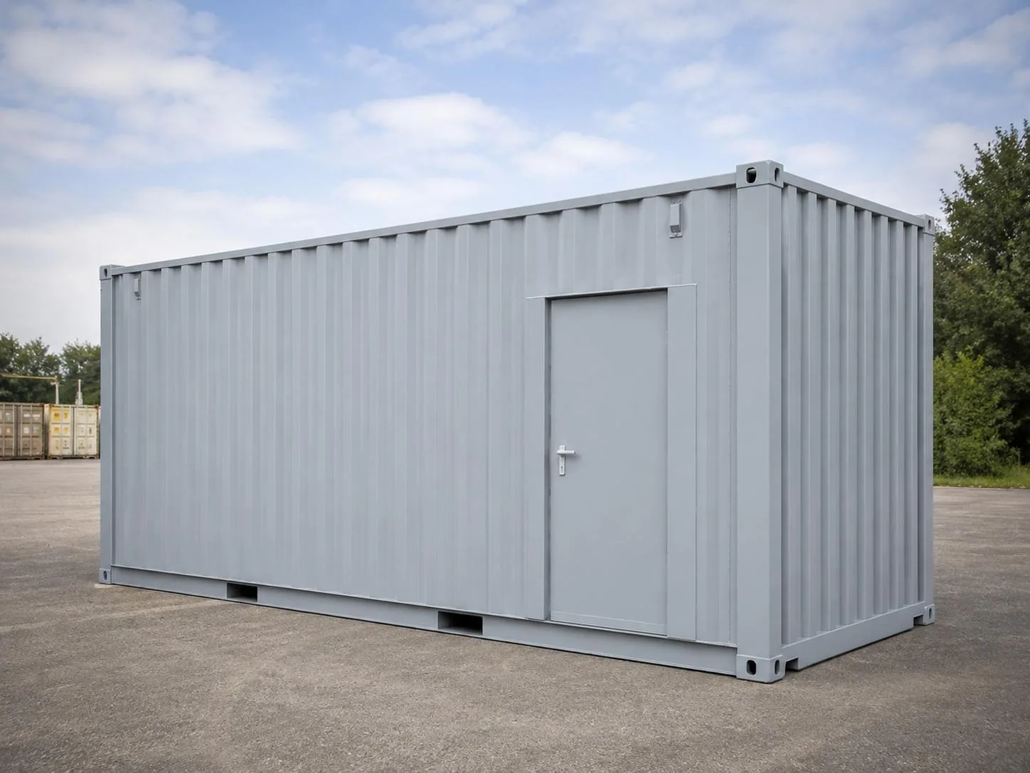 Fertig lakierter Container mit einbebauter Türe